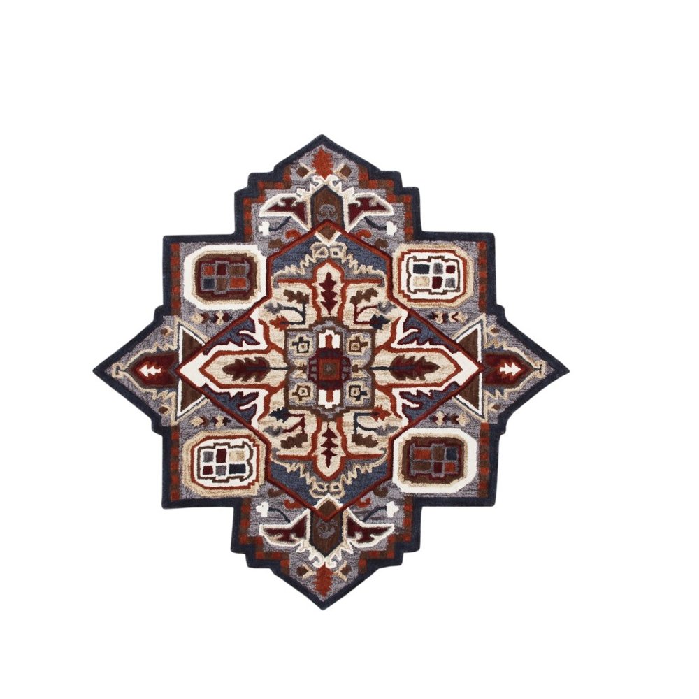 5' X 5' Blue And Red Wool Hand Tufted Area Rug