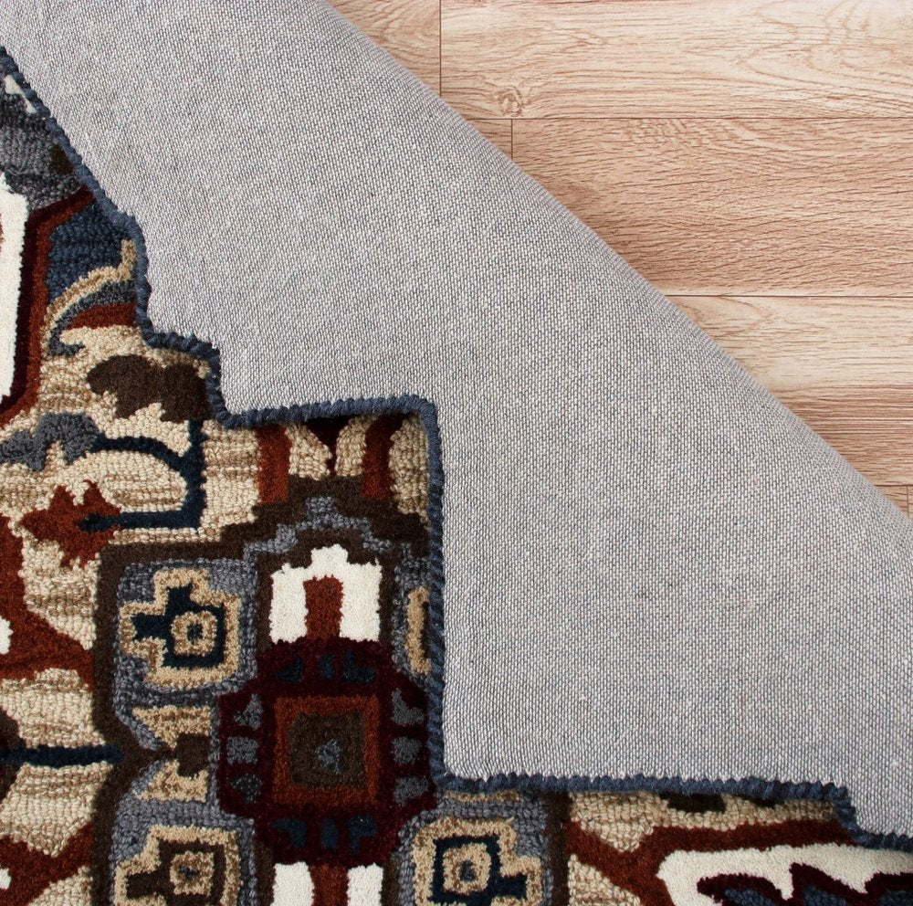 5' X 5' Blue And Red Wool Hand Tufted Area Rug