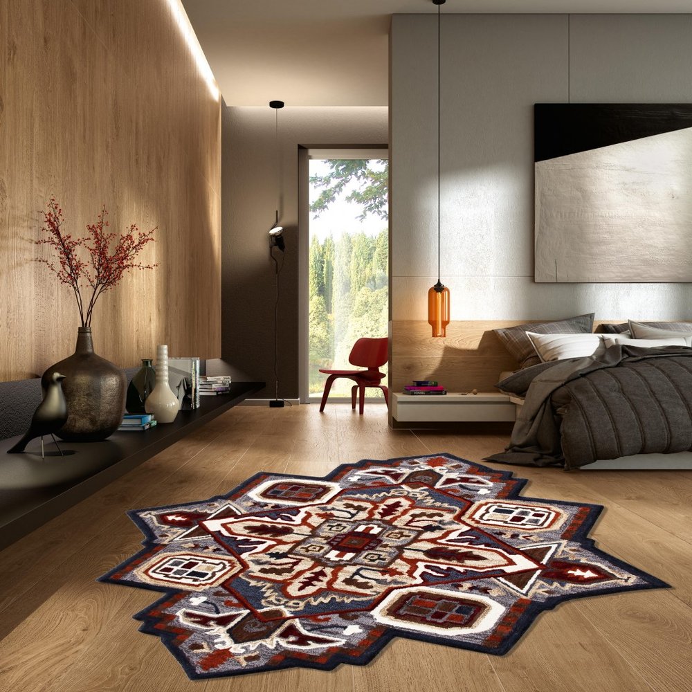 5' X 5' Blue And Red Wool Hand Tufted Area Rug