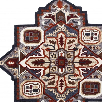 5' X 5' Blue And Red Wool Hand Tufted Area Rug