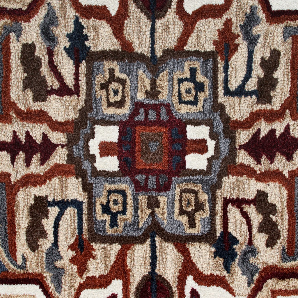 7' Maroon and Gray Medallion Area Rug