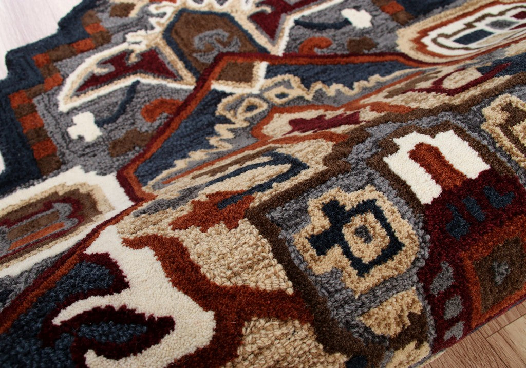 7' Maroon and Gray Medallion Area Rug