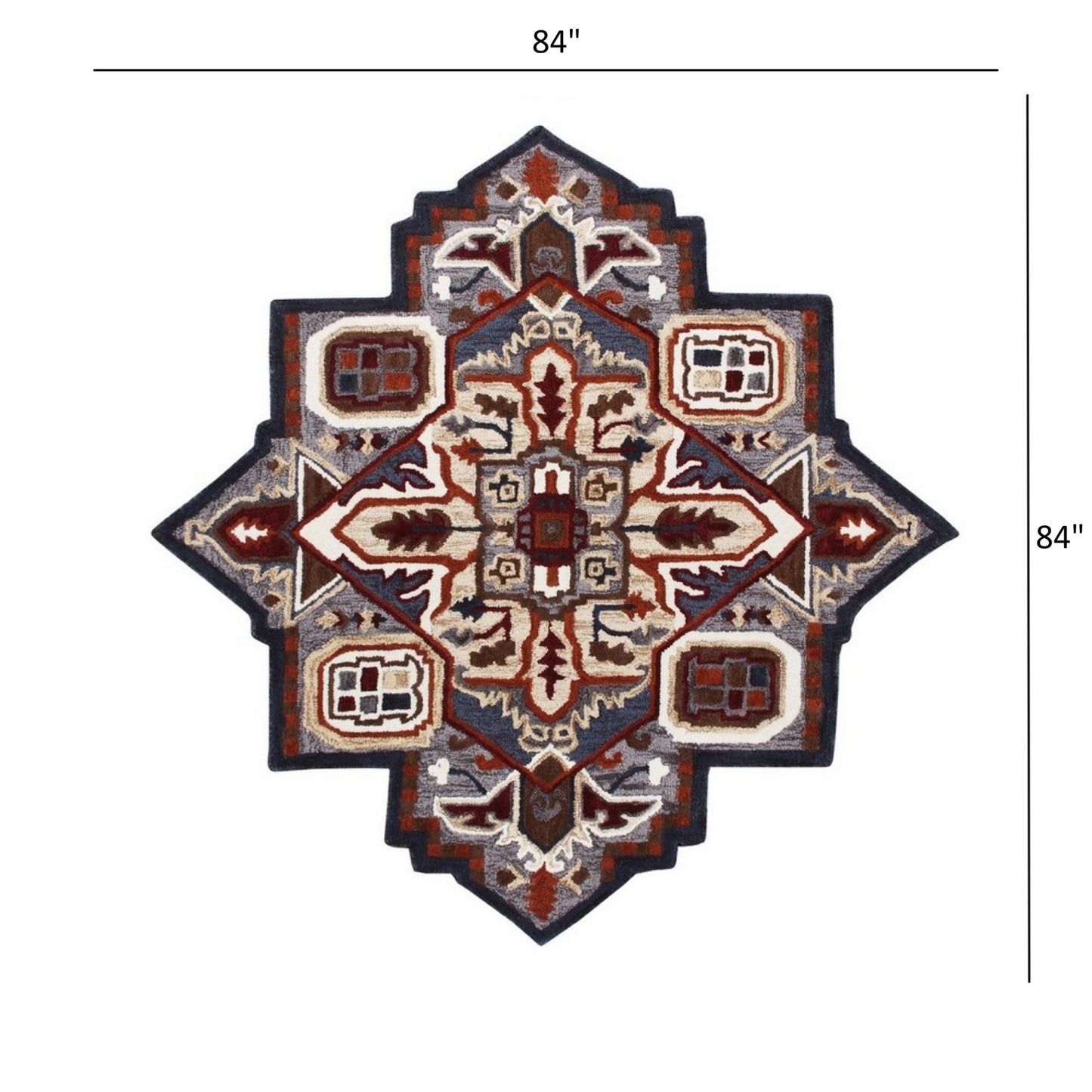 7' Maroon and Gray Medallion Area Rug