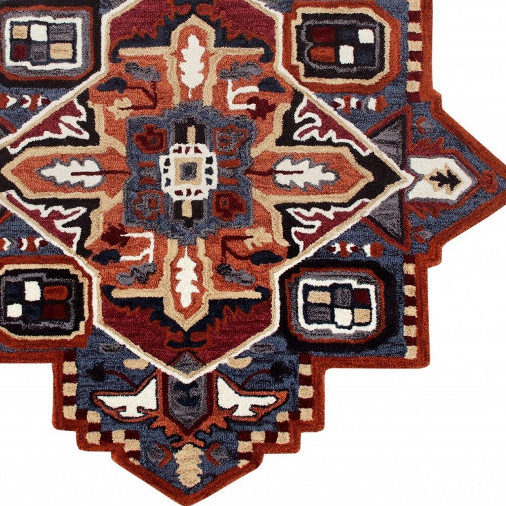 5’ Maroon and Blue Medallion Area Rug