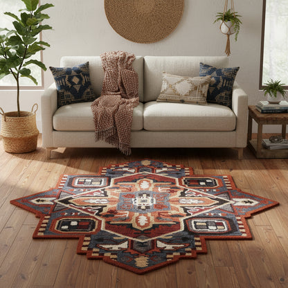 5' X 5' Blue Rust And Orange Wool Medallion Hand Tufted Area Rug