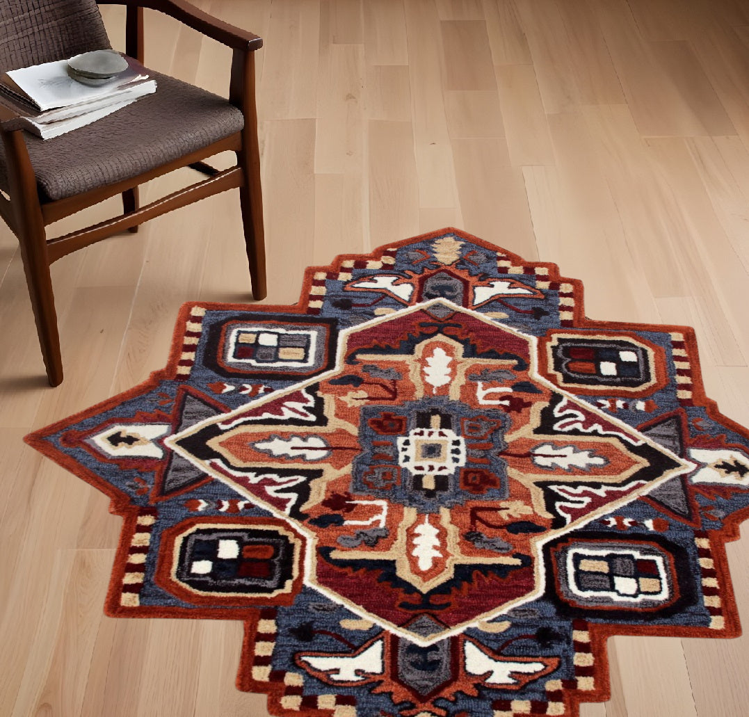 5’ Maroon and Blue Medallion Area Rug