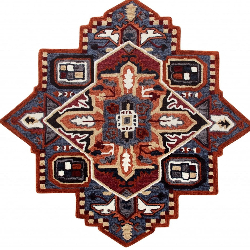 5’ Maroon and Blue Medallion Area Rug