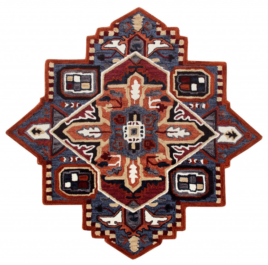 5’ Maroon and Blue Medallion Area Rug