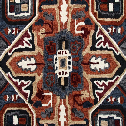 5' X 5' Blue Rust And Orange Wool Medallion Hand Tufted Area Rug