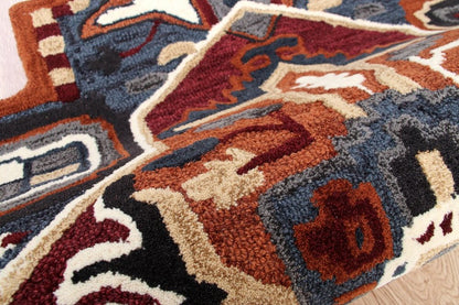 5' X 5' Blue Rust And Orange Wool Medallion Hand Tufted Area Rug