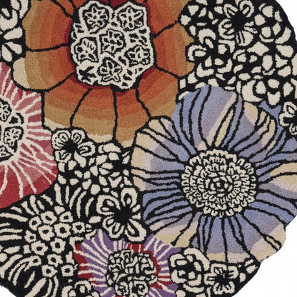 6' Round Red and Black Floral Blossom Area Rug