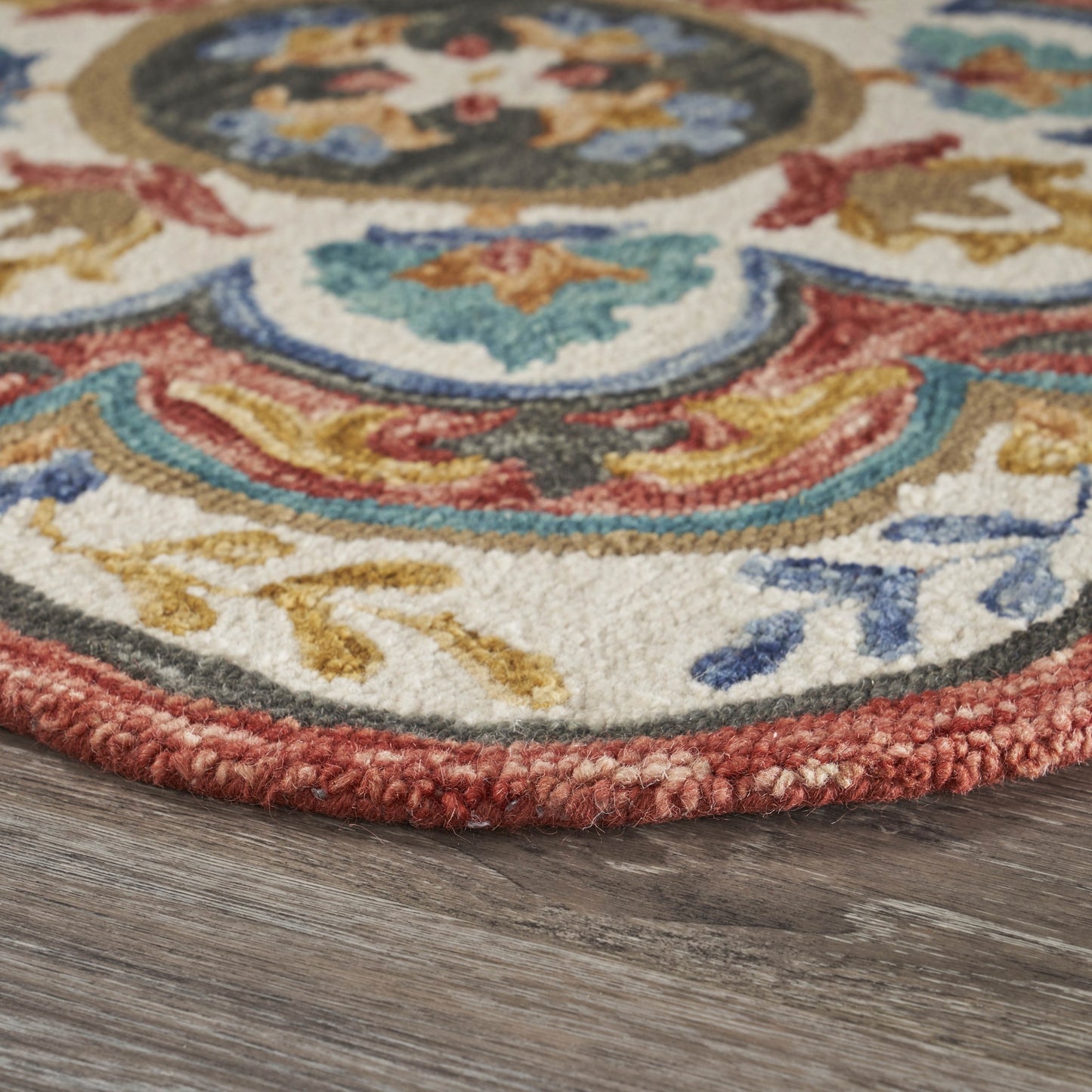 6' Red Round Wool Hand Hooked Handmade Area Rug