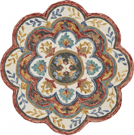 4' Round Red Layered Petals Area Rug