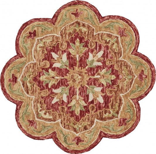 6’ Round Rustic Red Scalloped Edge Area Rug