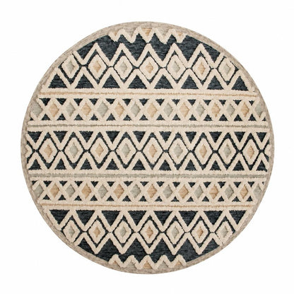 4' Round Blue and Cream Stripe Diamond Area Rug