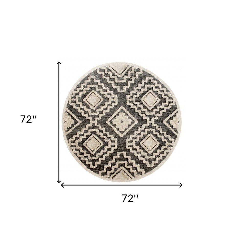 4' Round Gray and Cream Geometric Area Rug
