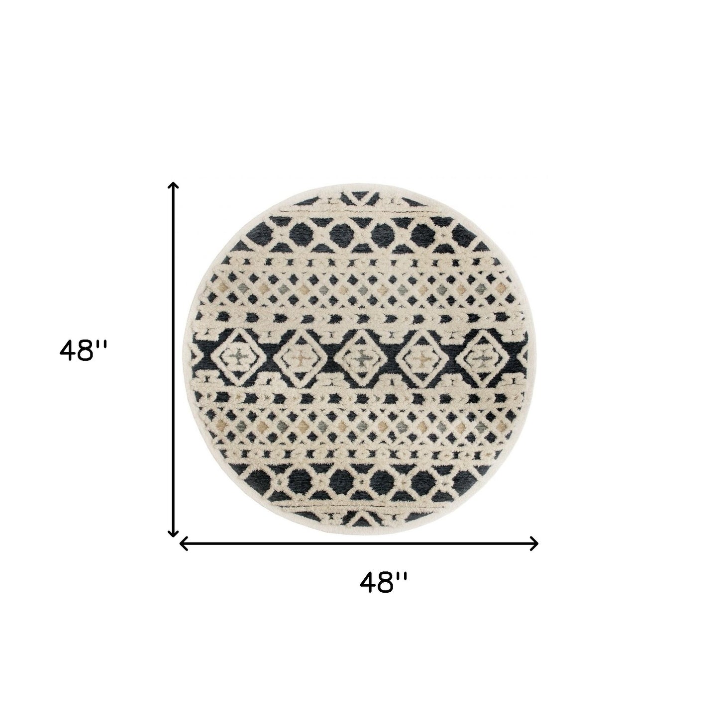 4’ Round Blue and Cream Decorative Area Rug