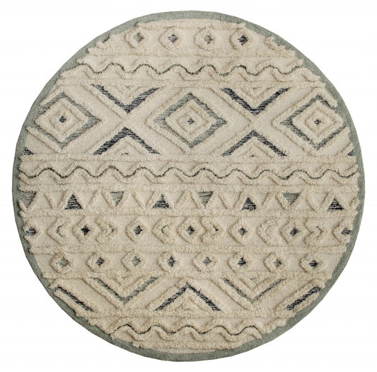 4' Round Cream Modern Geometric Area Rug