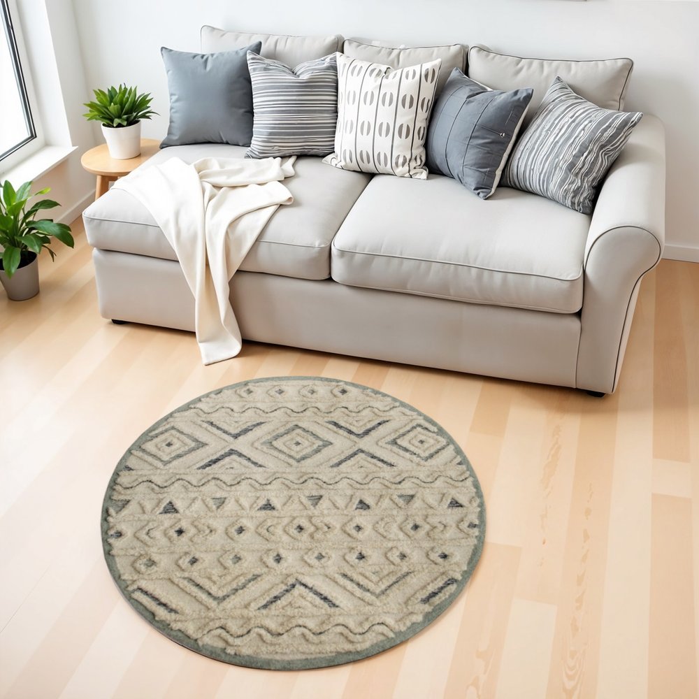 4' Round Cream Modern Geometric Area Rug