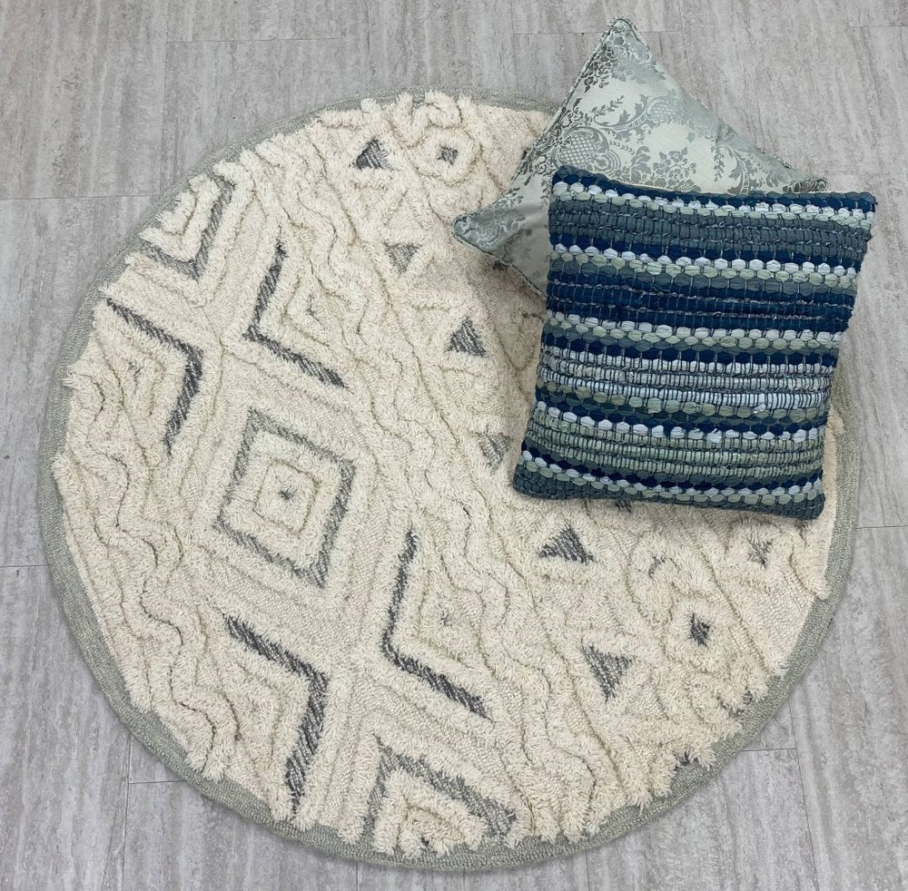 6' Round Cream Modern Geometric Area Rug