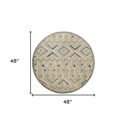 4' Round Cream Modern Geometric Area Rug