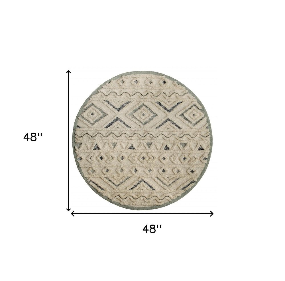 6' Round Cream Modern Geometric Area Rug