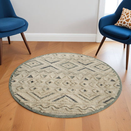 4' Round Cream Modern Geometric Area Rug