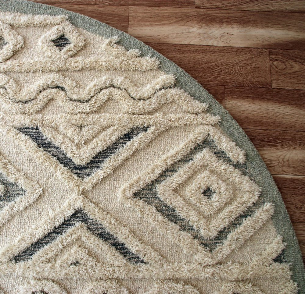 6' Round Cream Modern Geometric Area Rug