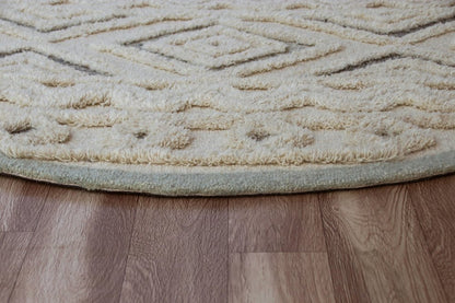 6' Round Cream Modern Geometric Area Rug
