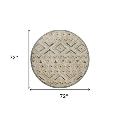 4' Round Cream Modern Geometric Area Rug