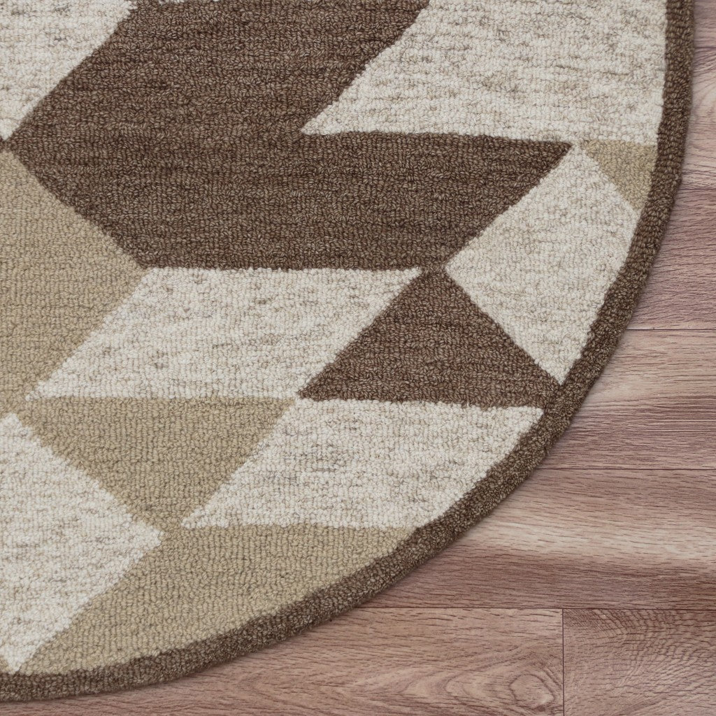 4' Round Brown Bohemian Geometric Area Rug