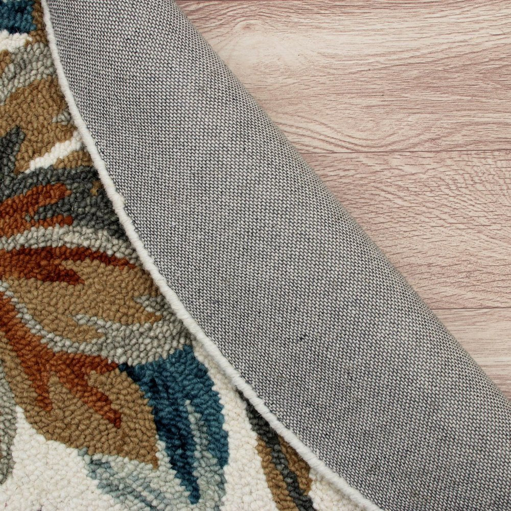 4' Round Blue and White Tropical Area Rug