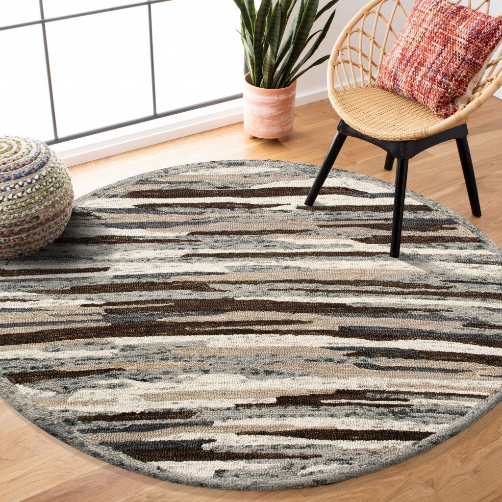 4' Round Brown and Gray Camouflage Area Rug