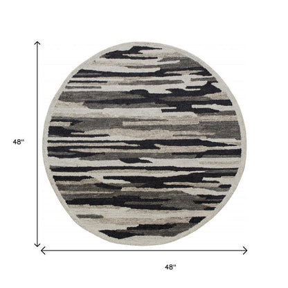 6' Black And Gray Round Wool Hand Tufted Area Rug