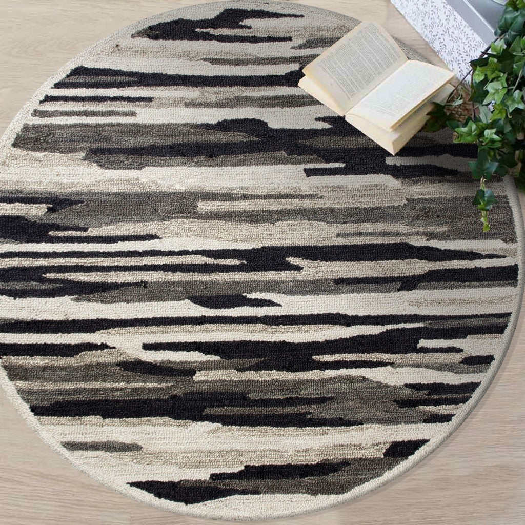 4' Round Black and Gray Camouflage Area Rug