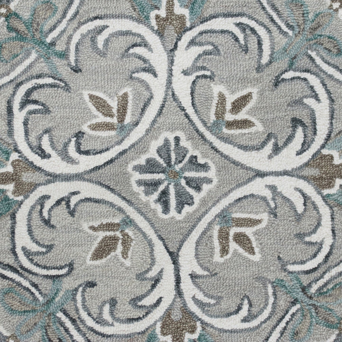 4' Round Gray and White Filigree Area Rug