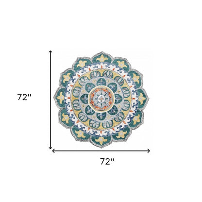 6' Blue And Red Wool Hand Hooked Round Rug