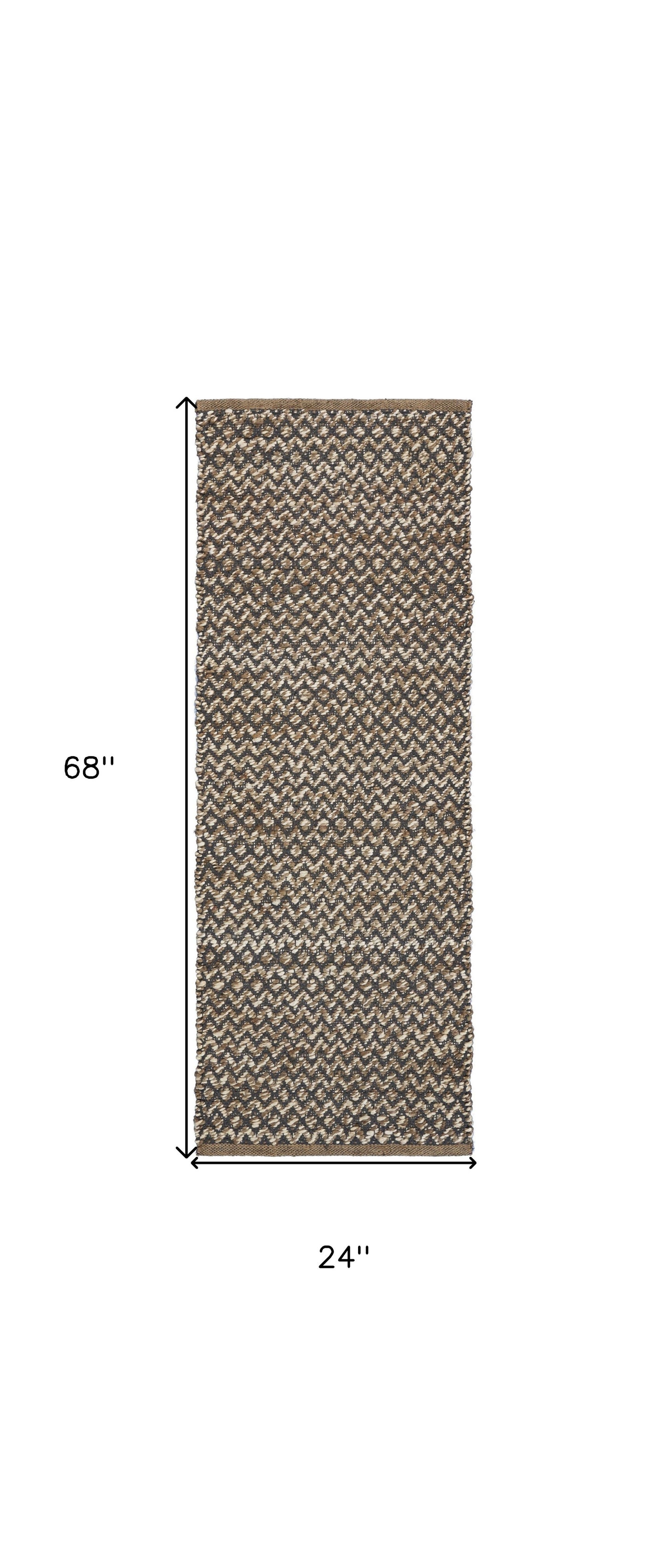 6' Natural and Gray Chevron Hand Woven Jute Runner Rug