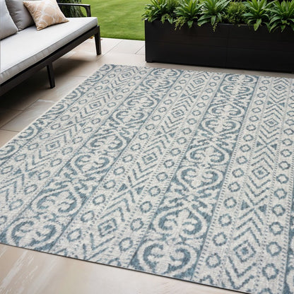 5' X 8' Blue And White Indoor Outdoor Area Rug
