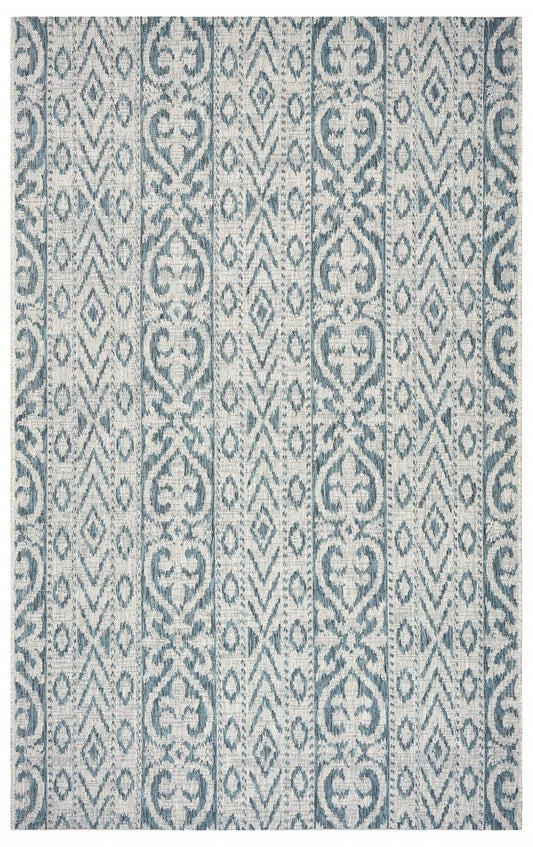 5' X 8' Blue And White Indoor Outdoor Area Rug