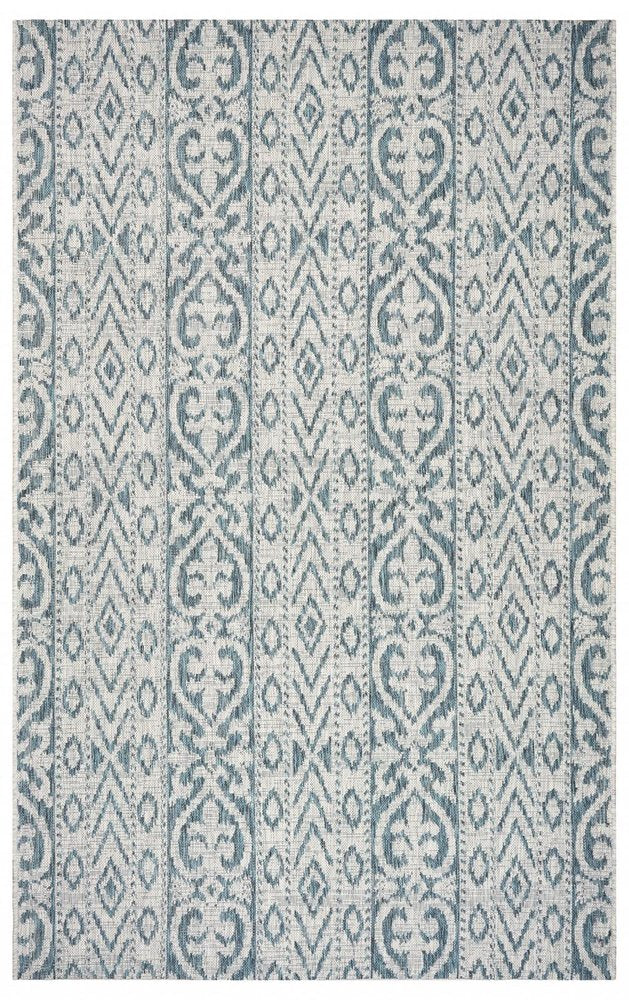 5' X 8' Blue And White Indoor Outdoor Area Rug