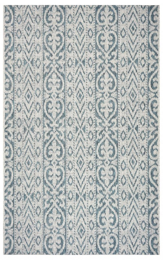 5' X 8' Blue And White Indoor Outdoor Area Rug