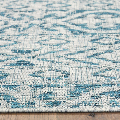 5' X 8' Blue And White Indoor Outdoor Area Rug