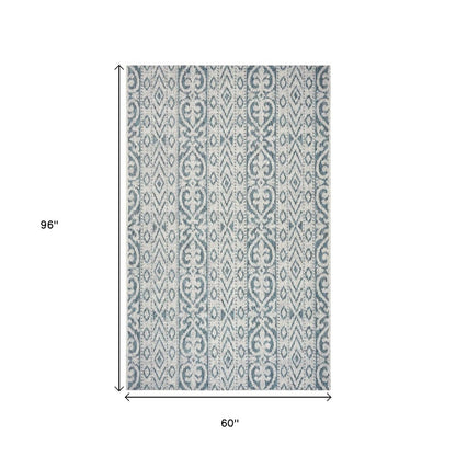 5' X 8' Blue And White Indoor Outdoor Area Rug