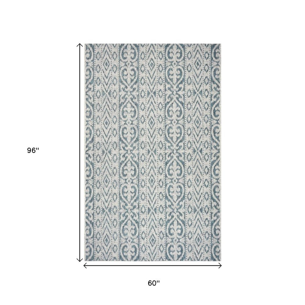 5' X 8' Blue And White Indoor Outdoor Area Rug