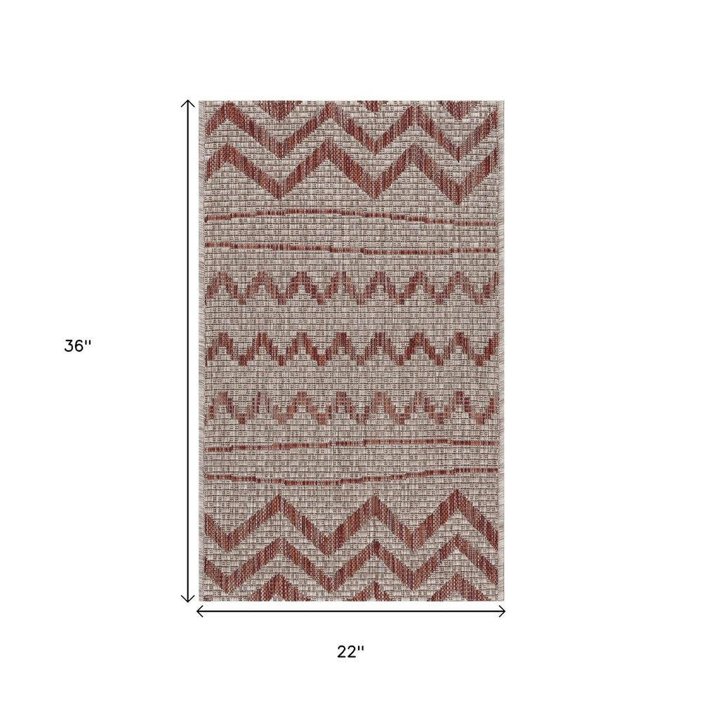 8' X 10' Beige And Red Chevron Indoor Outdoor Area Rug