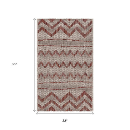 8' X 10' Beige And Red Chevron Indoor Outdoor Area Rug