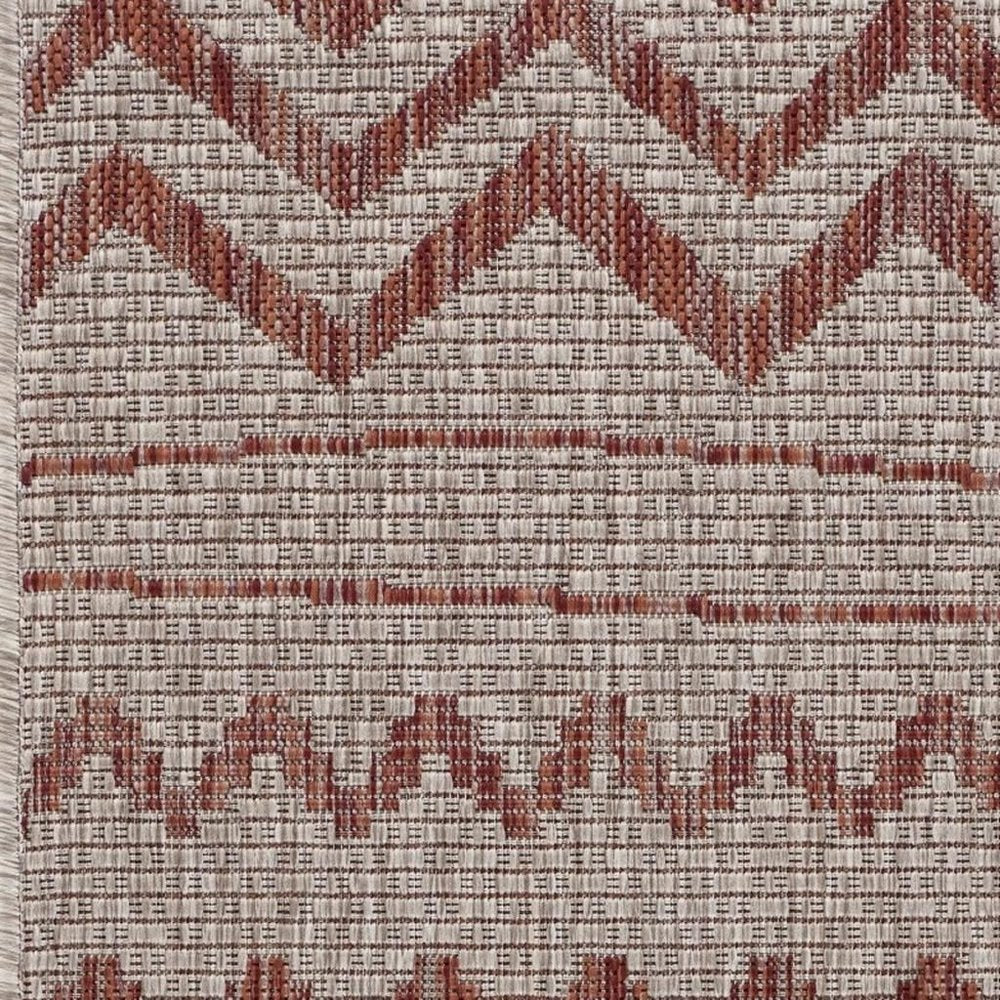 8' X 10' Beige And Red Chevron Indoor Outdoor Area Rug