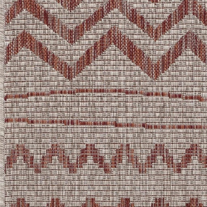 8' X 10' Beige And Red Chevron Indoor Outdoor Area Rug