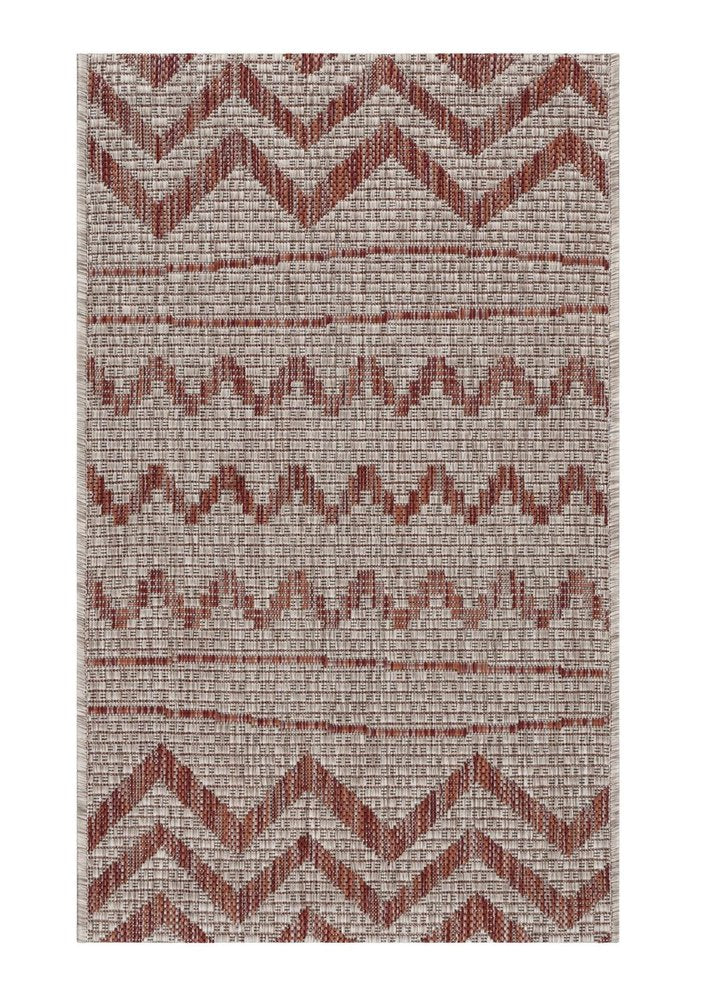 8' X 10' Beige And Red Chevron Indoor Outdoor Area Rug